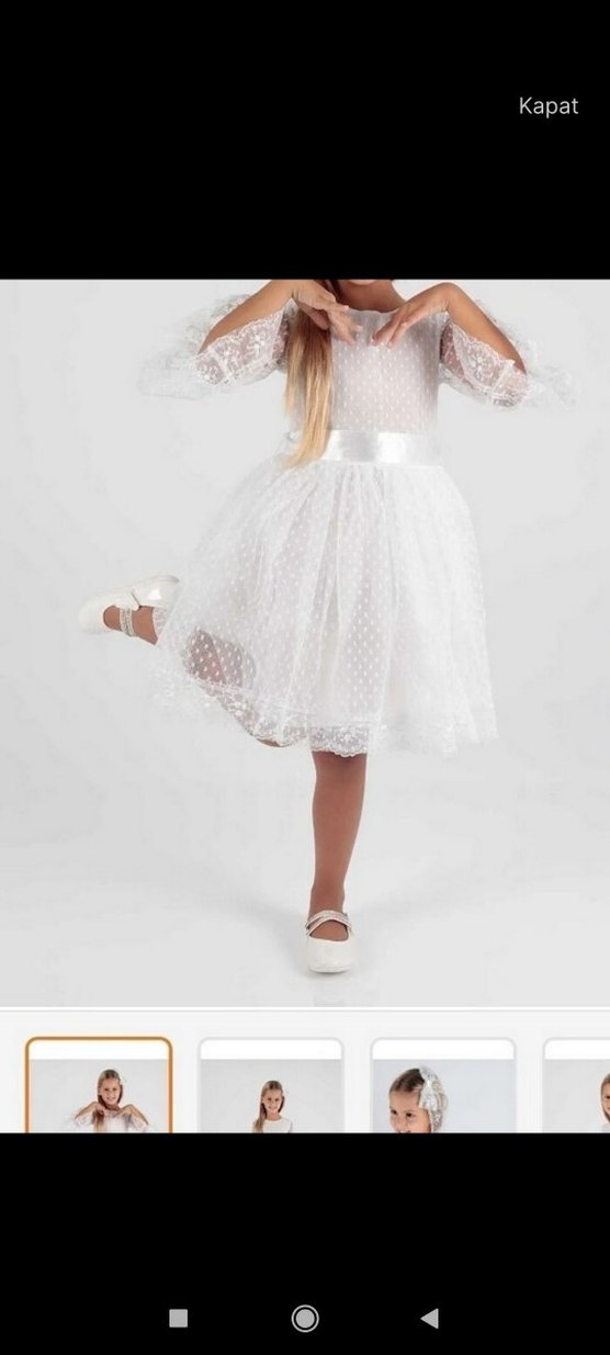 Beyaz Dantel Detaylı Kız Elbisesi - Görsel 5