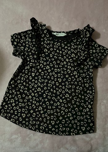 Kız Çocuk Siyah Bağlama Desenli Fırfırlı Bluz - Görsel 2