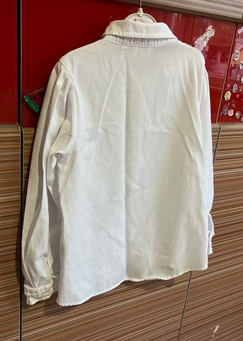 Düğmeli Beyaz Kız Çocuk Keten Gömlek - Görsel 4