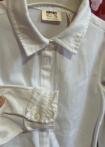 Düğmeli Beyaz Kız Çocuk Keten Gömlek - Görsel 3