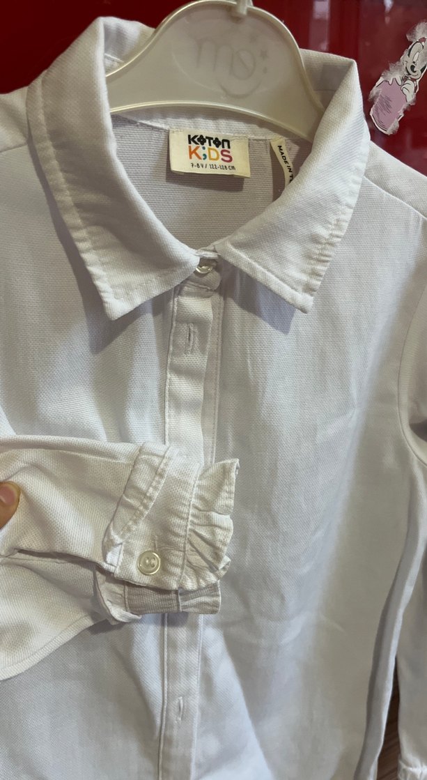 Düğmeli Beyaz Kız Çocuk Keten Gömlek - Görsel 3