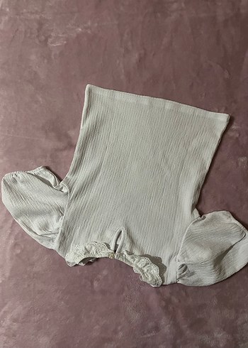 Kız Çocuk Beyaz Keten Fırfırlı Bluz - Görsel 2