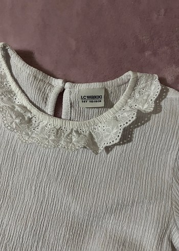 Kız Çocuk Beyaz Keten Fırfırlı Bluz - Görsel 3