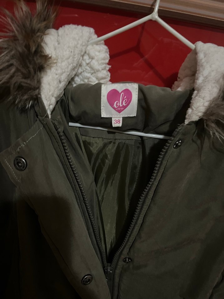 Haki Kürklü Kadın Kışlık Mont - Görsel 4