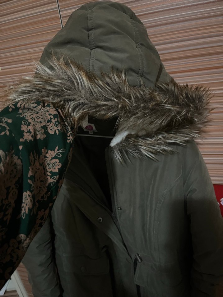 Haki Kürklü Kadın Kışlık Mont - Görsel 2