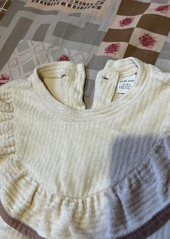 Beyaz Örgü Kız Bebek Takımı Uzun Kollu - Görsel 4