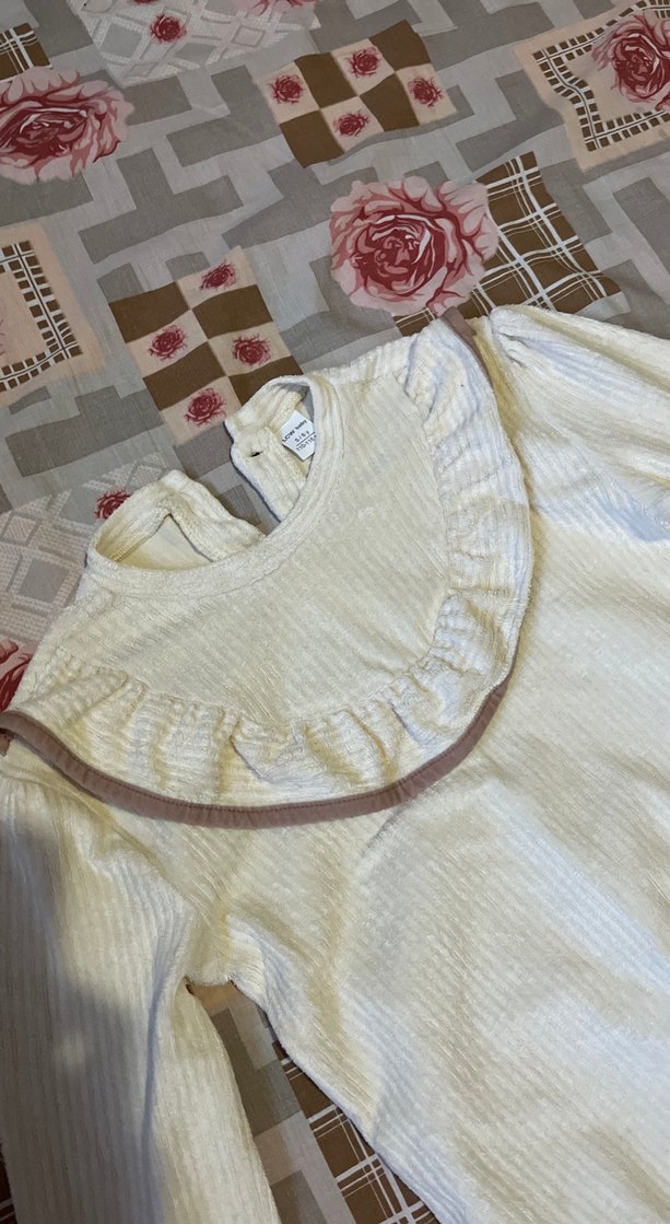 Beyaz Örgü Kız Bebek Takımı Uzun Kollu - Görsel 2