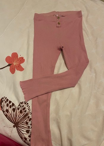 Düğmeli Pembe Kız Çocuk tayt - Görsel 3