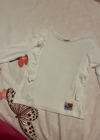 Kız Çocuk Beyaz Keten Fırfırlı Bluz - Görsel 3