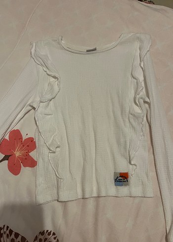 Kız Çocuk Beyaz Keten Fırfırlı Bluz - Görsel 2