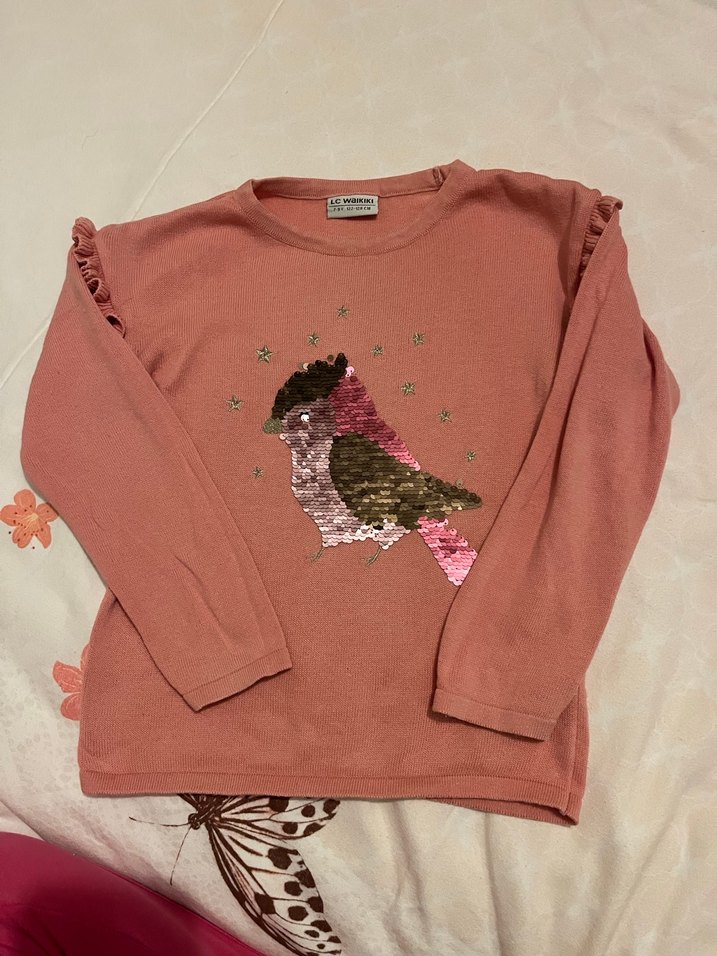 Kız Çocuk Pembe Uzun Kollu Triko Tişört - Görsel 2