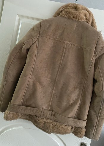 Bej Süet Kürklü Biker Ceket - Görsel 4