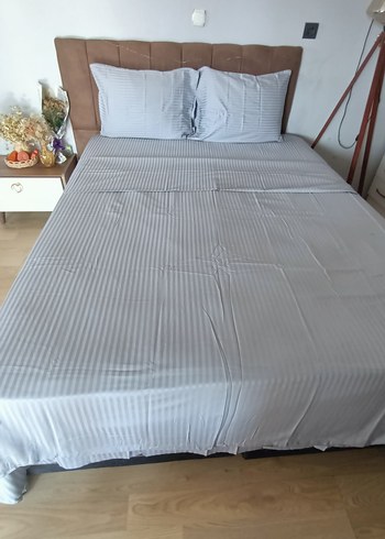 Beden Gri Çizğili pamuk saten Nevresim Takımı