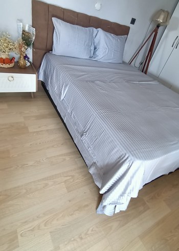 Gri Çizğili pamuk saten Nevresim Takımı