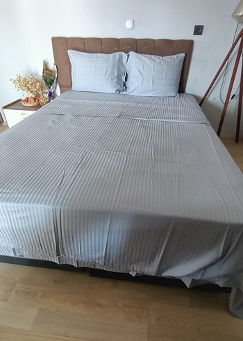 Taç Gri Çizğili pamuk saten Nevresim Takımı
