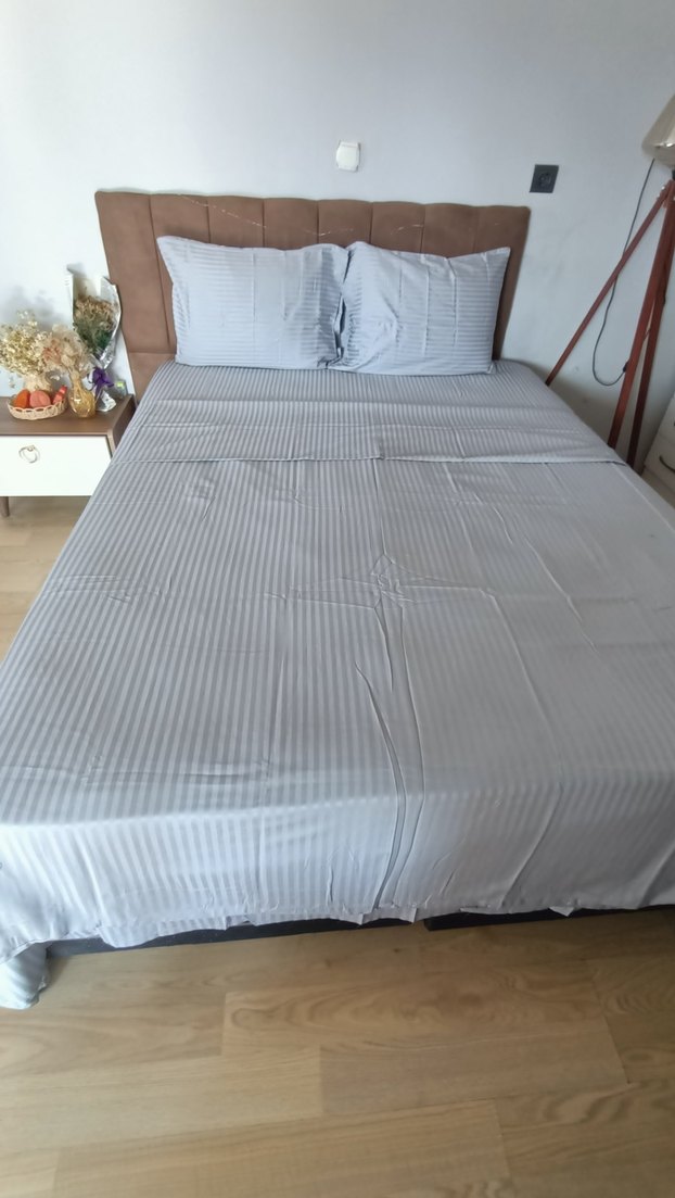 Gri Çizğili pamuk saten Nevresim Takımı - Görsel 3