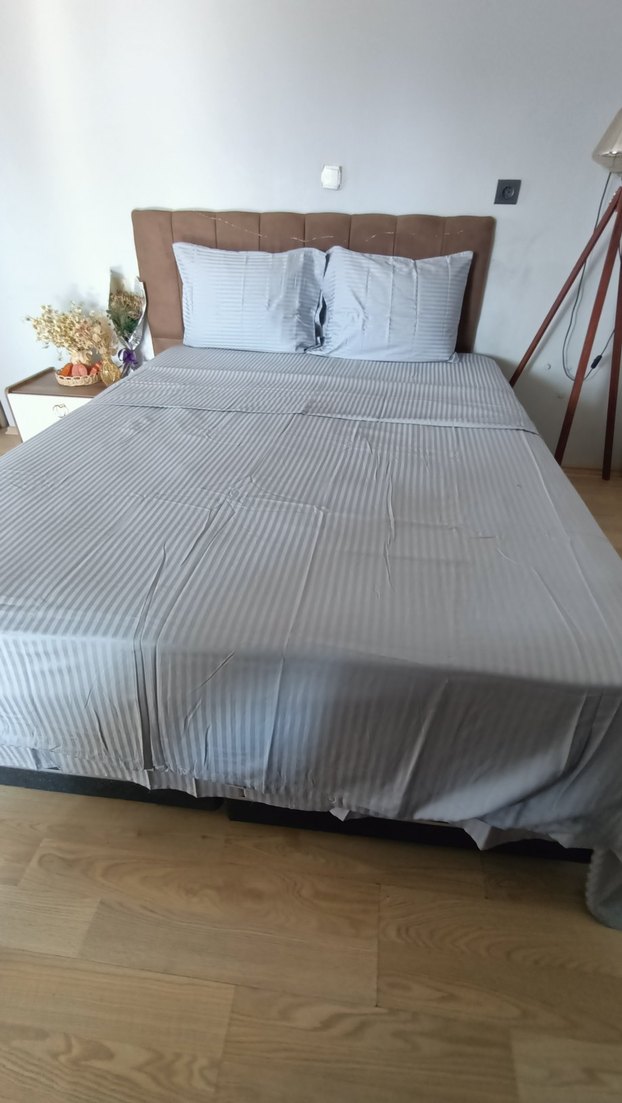 Gri Çizğili pamuk saten Nevresim Takımı - Görsel 2