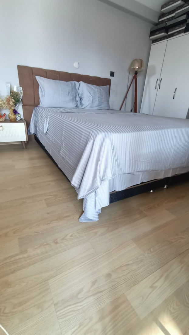 Gri Çizğili pamuk saten Nevresim Takımı - Görsel 4