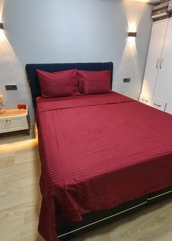 Bordo çizgili pamuk saten nevresim takımı - Görsel 2