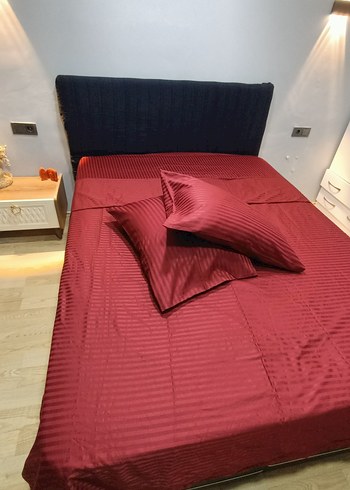 Bordo çizgili pamuk saten nevresim takımı - Görsel 5