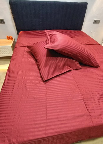 Bordo çizgili pamuk saten nevresim takımı - Görsel 3