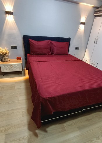 Bordo çizgili pamuk saten nevresim takımı - Görsel 4