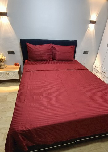 Bordo çizgili pamuk saten nevresim takımı - Görsel 6