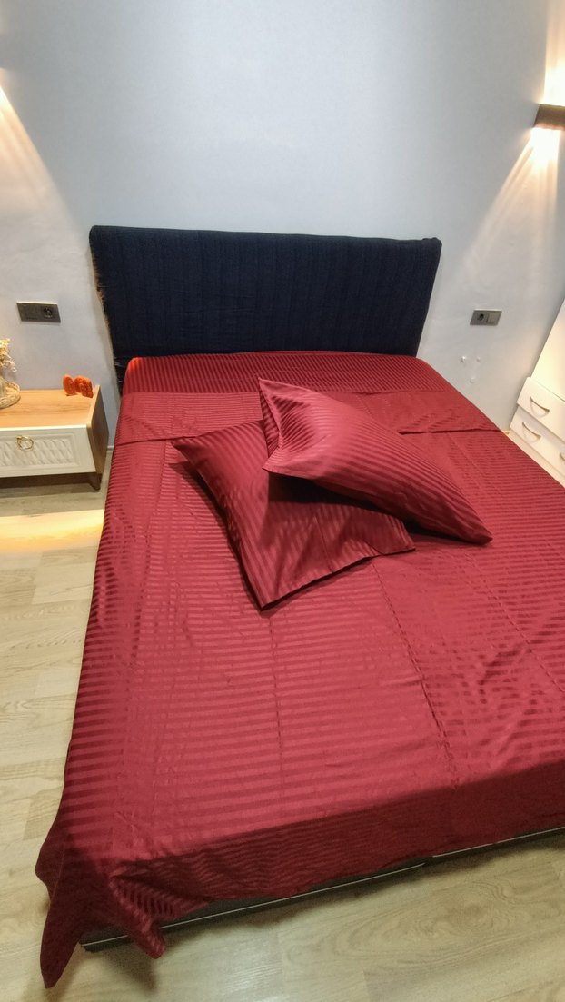 Bordo çizgili pamuk saten nevresim takımı - Görsel 5