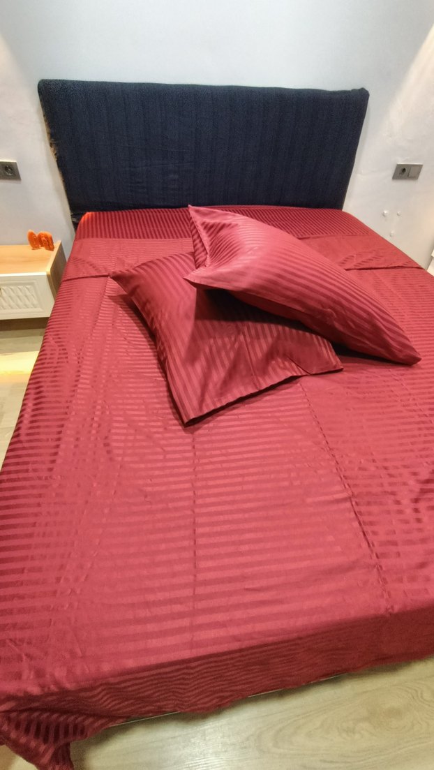 Bordo çizgili pamuk saten nevresim takımı - Görsel 3