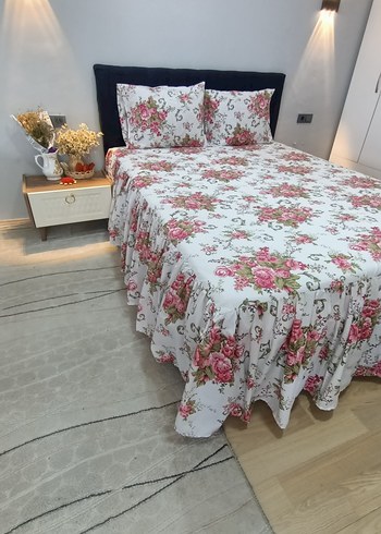Çiçek Desenli Beyaz Yatak Örtüsü özel dikim - Görsel 2