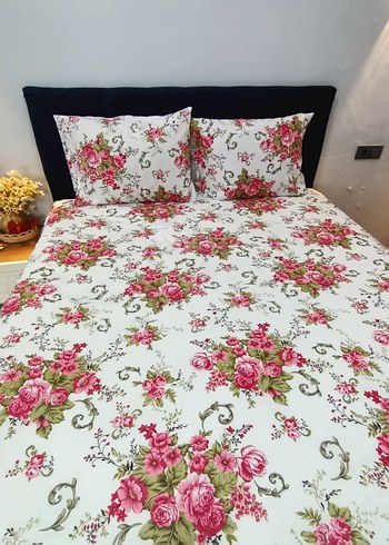 Çiçek Desenli Beyaz Yatak Örtüsü özel dikim - Görsel 3