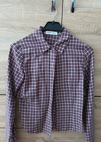 Pull&Bear Bordo Kareli Uzun Kollu Gömlek
