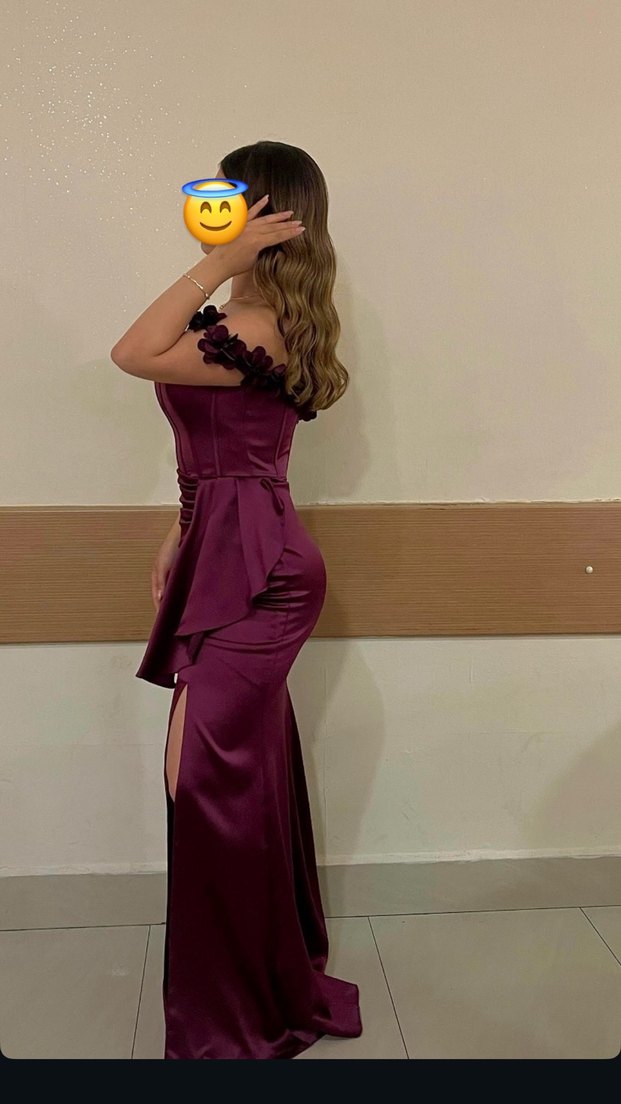 Mürdüm Straplez Uzun Abiye Elbise - Görsel 3