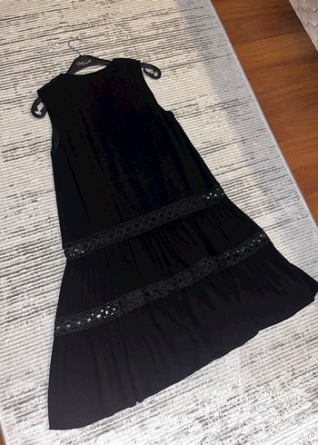 Dantel Detaylı Siyah Bohem dizde Elbise - Görsel 2