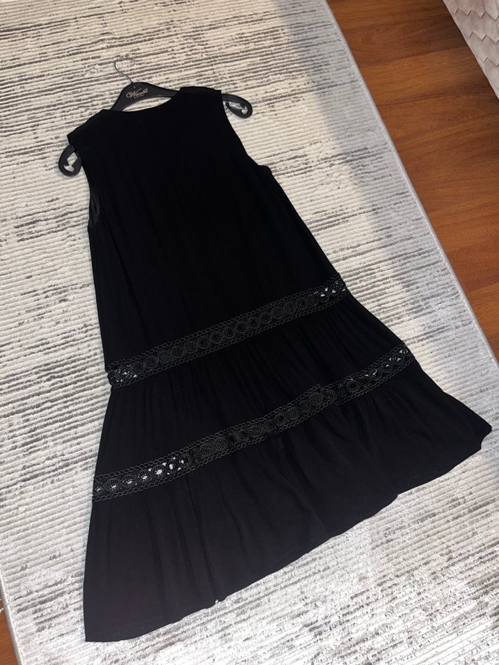 Dantel Detaylı Siyah Bohem dizde Elbise - Görsel 2