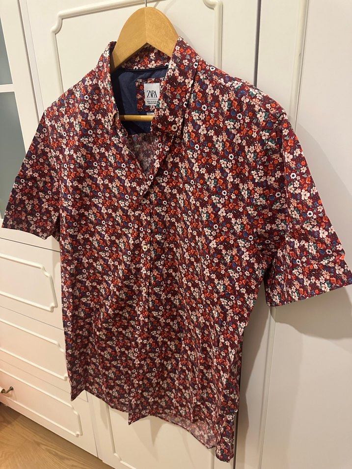 Renkli Çiçek Desenli Kısa Kollu Erkek Gömlek - Görsel 4