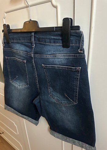 T-BOX erkek  Mavi Kemerli Mini Kot Şort - Görsel 8