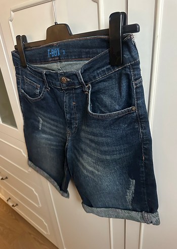 T-BOX erkek  Mavi Kemerli Mini Kot Şort - Görsel 4