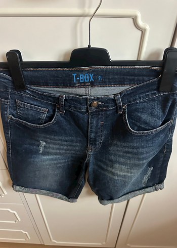 T-BOX erkek  Mavi Kemerli Mini Kot Şort - Görsel 3