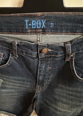 T-BOX erkek  Mavi Kemerli Mini Kot Şort - Görsel 6