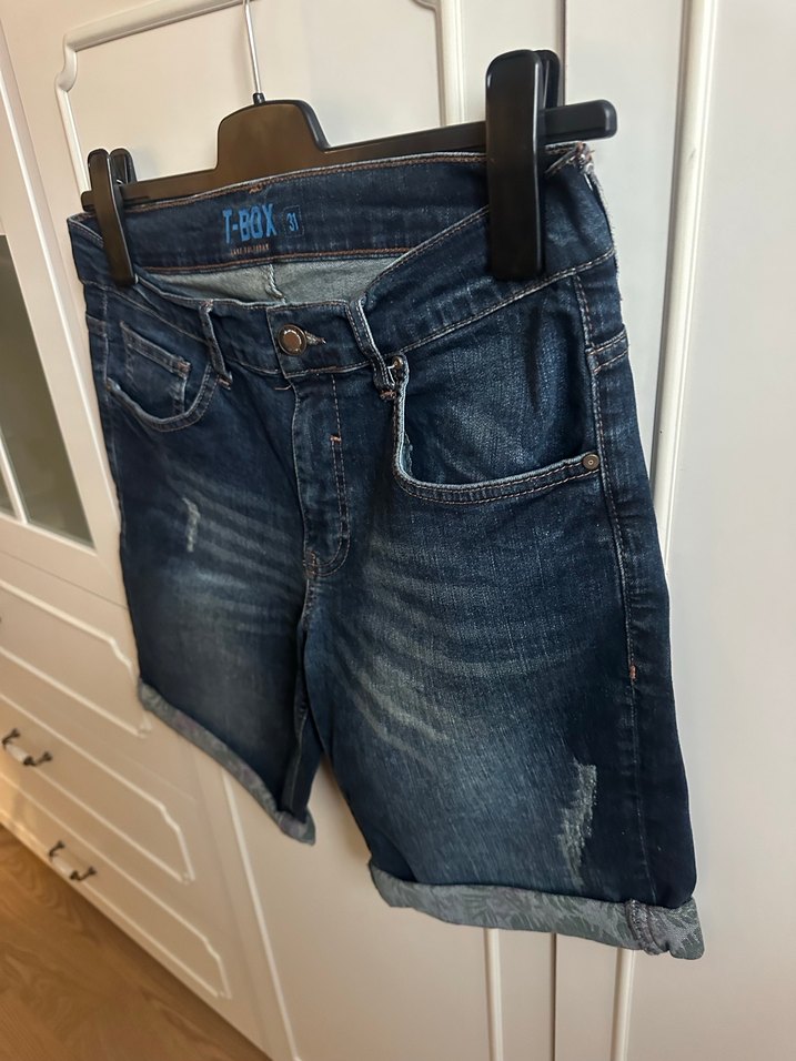 T-BOX erkek  Mavi Kemerli Mini Kot Şort - Görsel 4