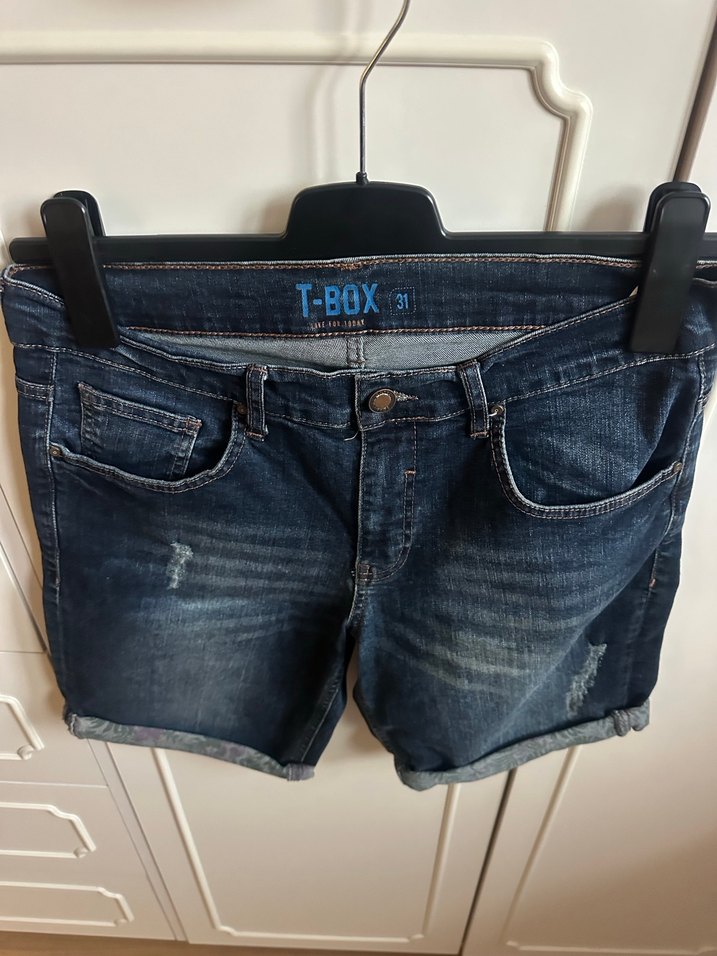 T-BOX erkek  Mavi Kemerli Mini Kot Şort - Görsel 3