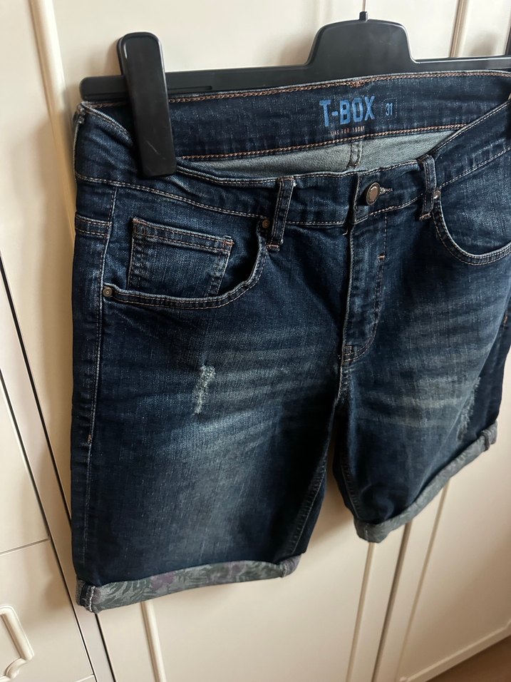 T-BOX erkek  Mavi Kemerli Mini Kot Şort - Görsel 5