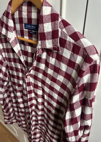 Bordo Kareli Uzun Kollu Pamuk Gömlek - Görsel 4