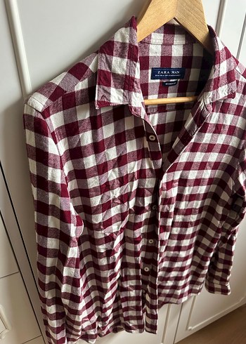 Bordo Kareli Uzun Kollu Pamuk Gömlek - Görsel 5