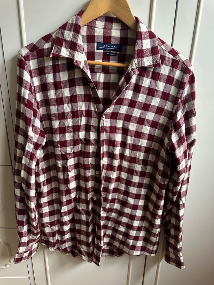 Bordo Kareli Uzun Kollu Pamuk Gömlek - Görsel 3