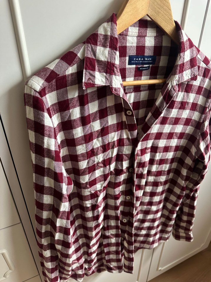 Bordo Kareli Uzun Kollu Pamuk Gömlek - Görsel 5