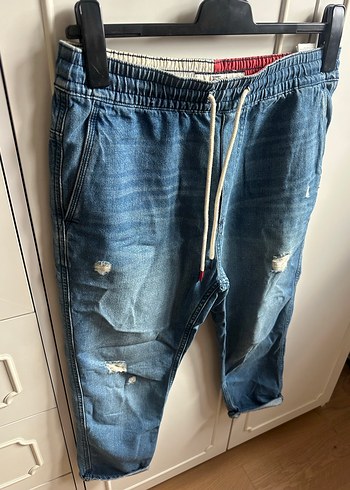 Tommy Erkek Mavi Belden Bağlamalı Bol Kesim Denim Pantolon - Görsel 5