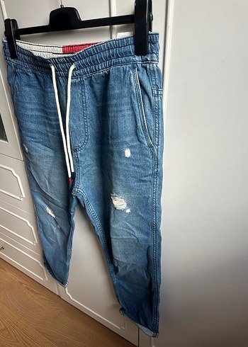 Tommy Erkek Mavi Belden Bağlamalı Bol Kesim Denim Pantolon - Görsel 4