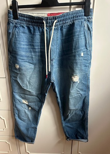 Tommy Erkek Mavi Belden Bağlamalı Bol Kesim Denim Pantolon - Görsel 2